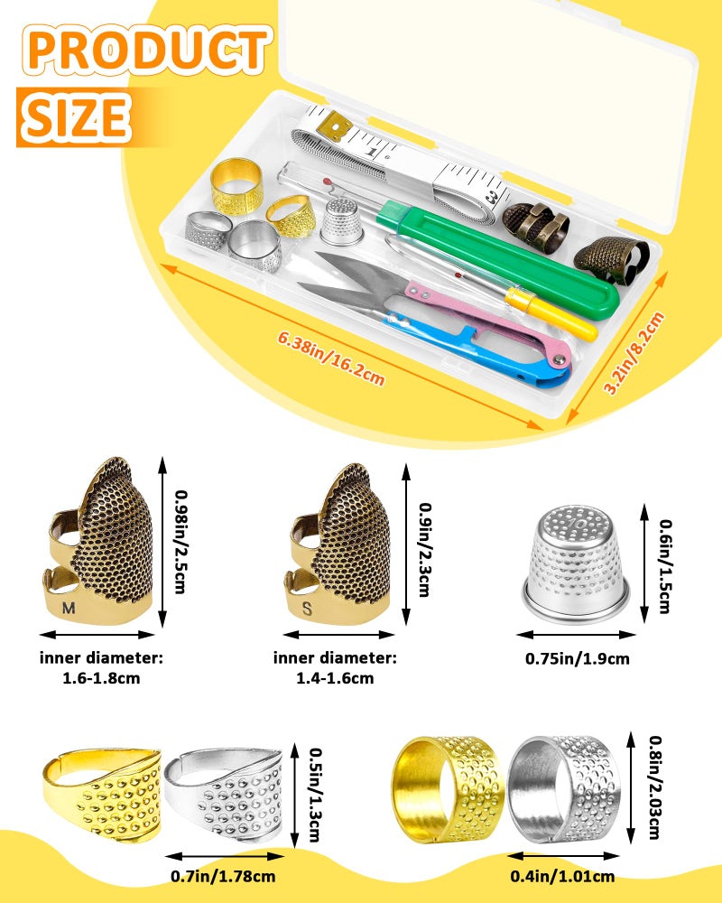 FIVEIZERO Thimble Kitâ€“ Sewing Thimbles for Hand Sewing, Metal Finger Protectors, Thimble Ring for Quilting and Embroidery, Includes Seam Ripper, Measuring Tape and Thread Snips - Image 2