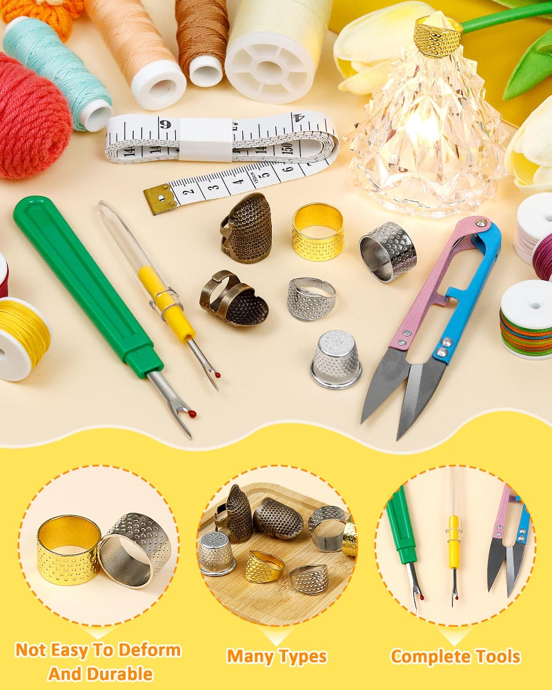 FIVEIZERO Thimble Kitâ€“ Sewing Thimbles for Hand Sewing, Metal Finger Protectors, Thimble Ring for Quilting and Embroidery, Includes Seam Ripper, Measuring Tape and Thread Snips - Image 3