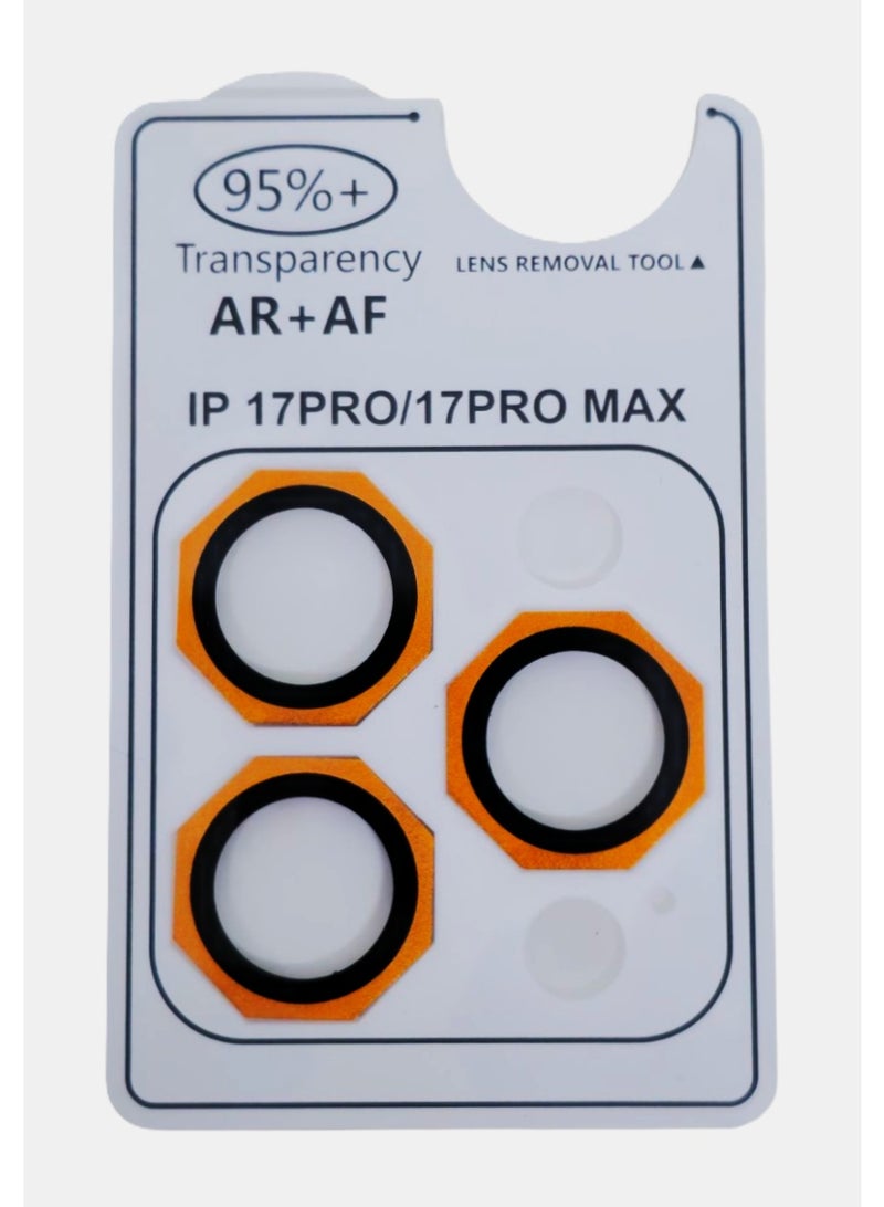 IPhone 17 Pro Max / IPhone 17 Pro Hexagon Camera Lens Protector, 9H Tempered Glass Camera Cover Screen Protector, Metal Individual Ring for iPhone 17 Pro Max / iPhone 17 Pro - Cosmic Orange