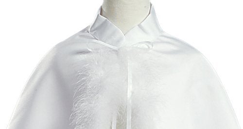 Lito Girl's White Satin Communion Cape with Marabou (Feather) Trims - Large / 12-14 - Image 2