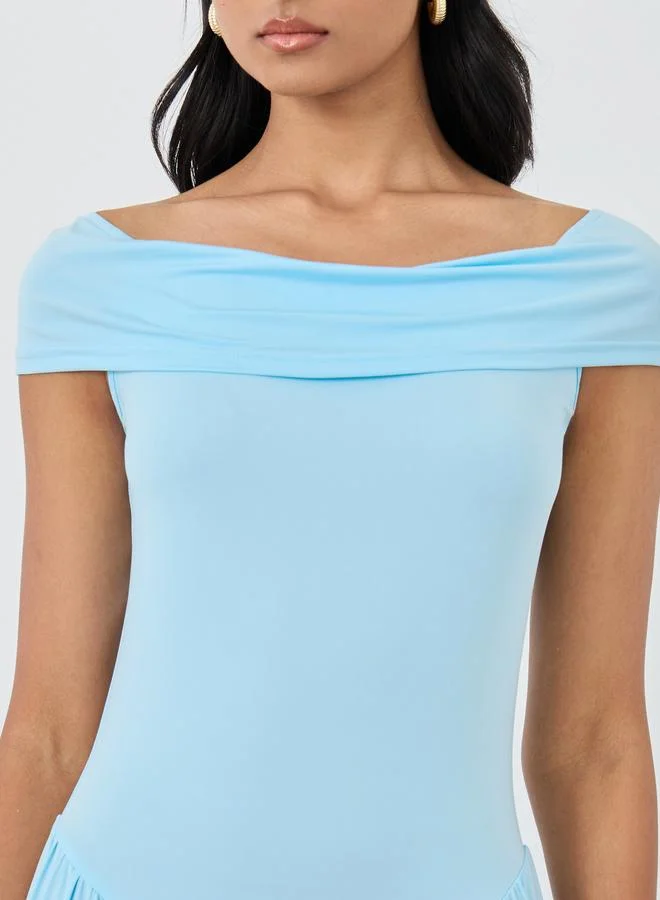 Take Two Take Two Solid Off Shoulder Gathered Detail Maxi Dress