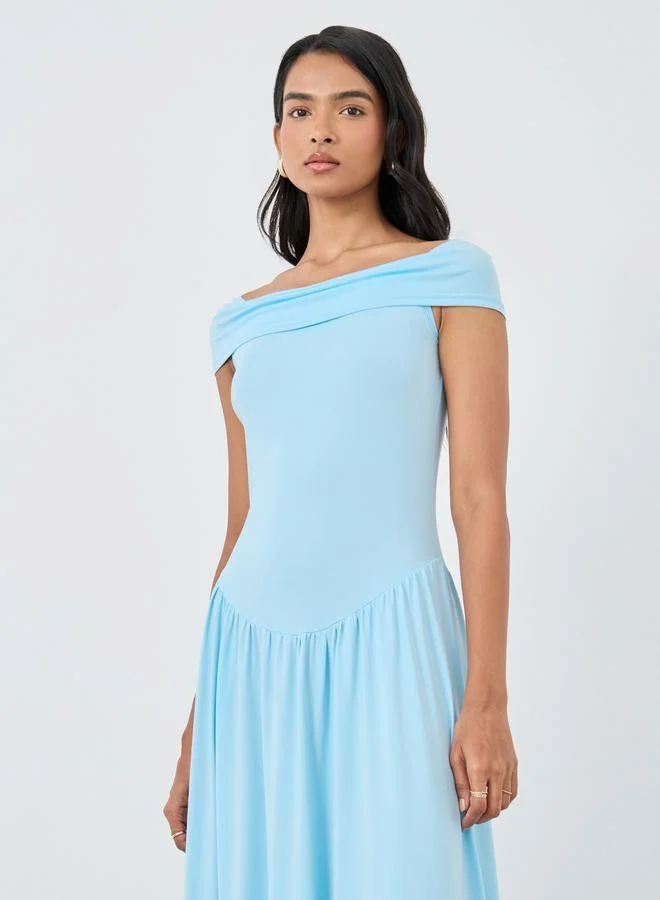 Take Two Take Two Solid Off Shoulder Gathered Detail Maxi Dress
