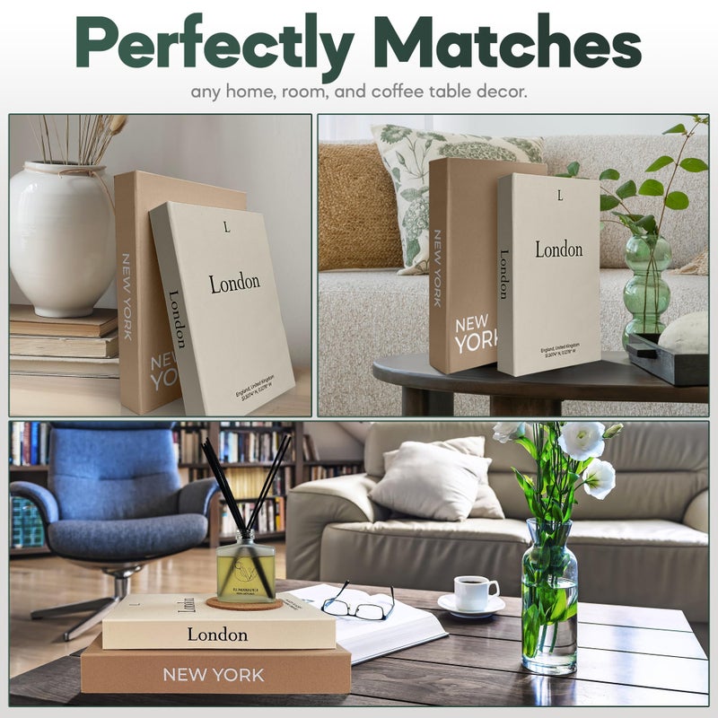 AMINALUX Faux Book Storage Box Set â€“ Decorative Faux Books with Hidden Storage for Coffee Table Decor, Bookshelf or Mantle â€“ Linen Decorative Boxes (Set of 2) â€“ Aesthetic Book Decor for Home - Image 2