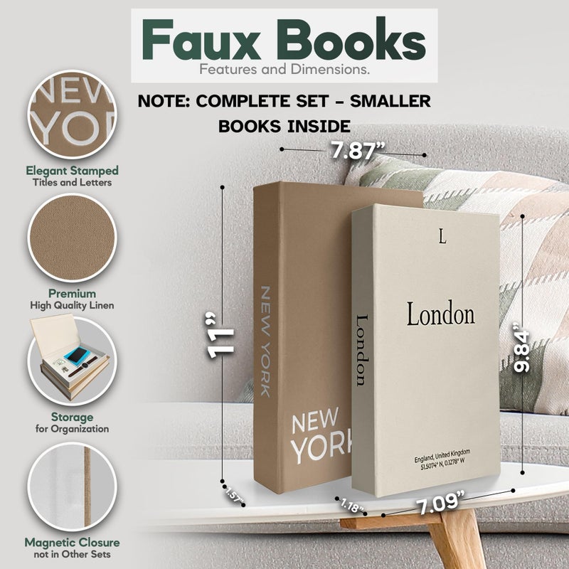 AMINALUX Faux Book Storage Box Set â€“ Decorative Faux Books with Hidden Storage for Coffee Table Decor, Bookshelf or Mantle â€“ Linen Decorative Boxes (Set of 2) â€“ Aesthetic Book Decor for Home - Image 3