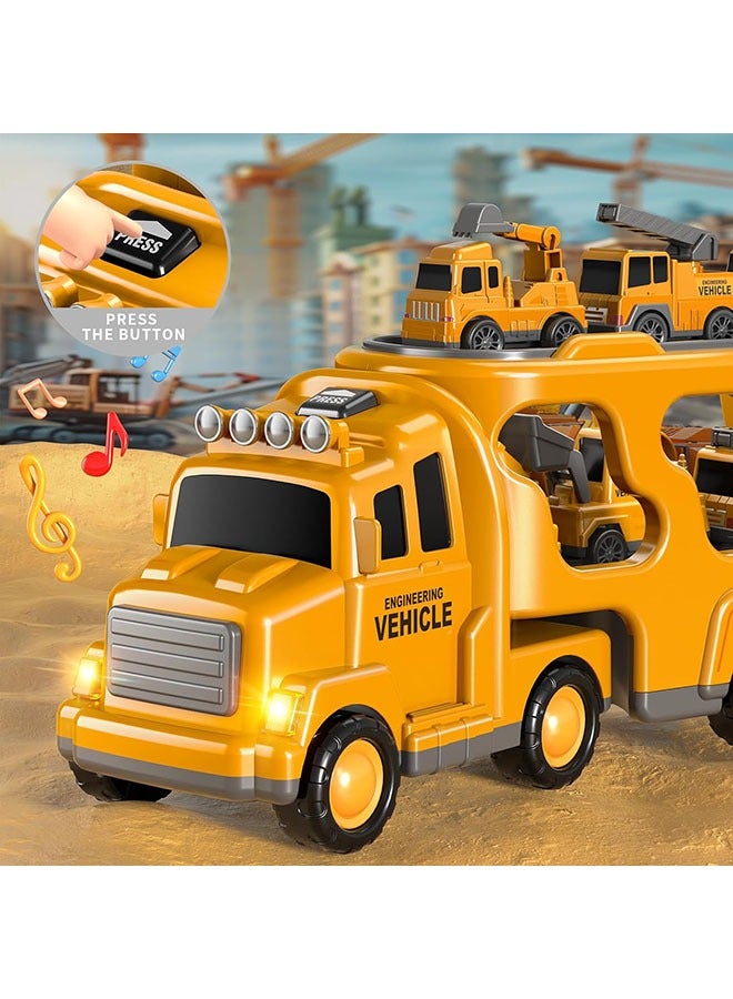 YelaJoy 7 in 1 Construction Trucks Cars for Toddlers 3+ Year, Boy Toddler Car Truck Toys with Light Sound, Birthday Gifts for 3+ Year Old Boy - Image 2