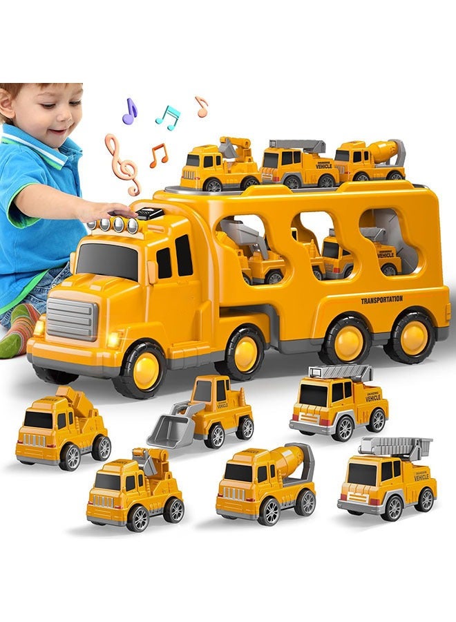 YelaJoy 7 in 1 Construction Trucks Cars for Toddlers 3+ Year, Boy Toddler Car Truck Toys with Light Sound, Birthday Gifts for 3+ Year Old Boy - Image 1