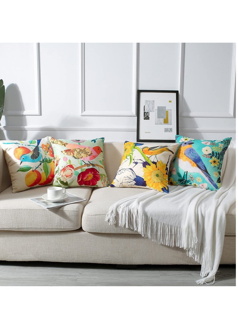 Set of 4 Tropical Waterproof Pillowcases, 18 x 18 in, Featuring Flower, Bird, and Fruit Designs for Outdoor Living Room, Patio, Garden, and Farmhouse Decor. Perfect for Sofa and Bed Linen Accessories.  - Image 4
