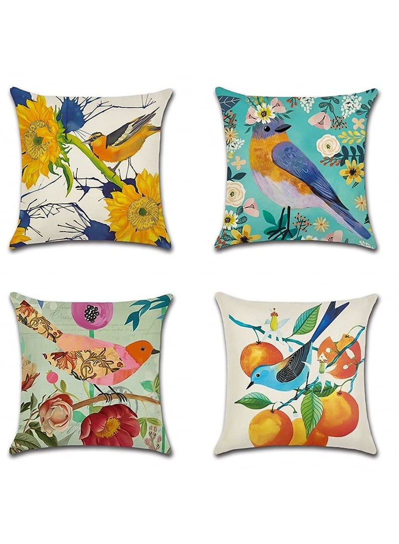 Set of 4 Tropical Waterproof Pillowcases, 18 x 18 in, Featuring Flower, Bird, and Fruit Designs for Outdoor Living Room, Patio, Garden, and Farmhouse Decor. Perfect for Sofa and Bed Linen Accessories.  - Image 1