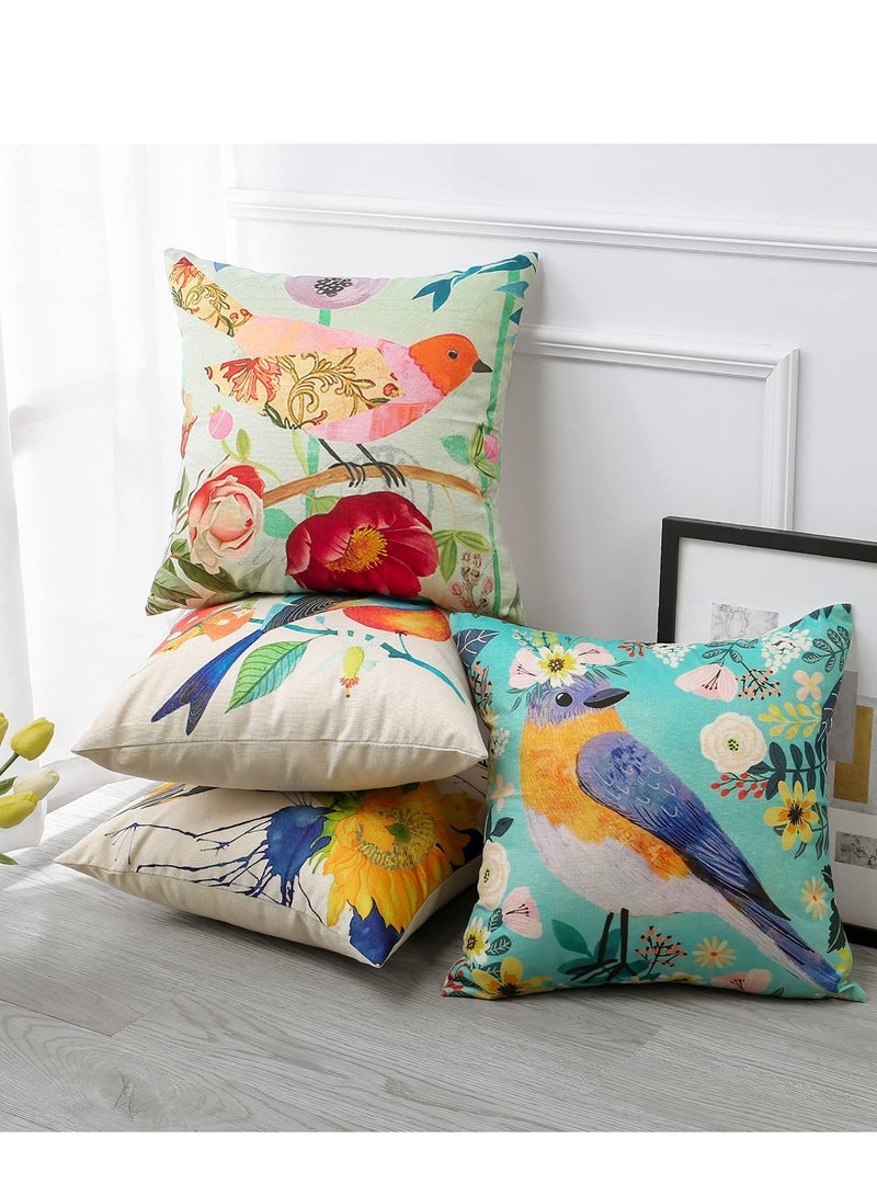Set of 4 Tropical Waterproof Pillowcases, 18 x 18 in, Featuring Flower, Bird, and Fruit Designs for Outdoor Living Room, Patio, Garden, and Farmhouse Decor. Perfect for Sofa and Bed Linen Accessories.  - Image 2