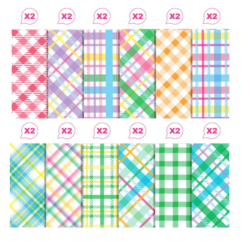 Welpurch 24 Sheets Easter Pastel Plaid Scrapbook Paper, 12 Designs Candy Color Buffalo Plaid Craft Paper Double-Sided Papermania Folded Flat for Easter DIY Card Making Scrapbook Photo Album Decor, 12x12in - Image 3