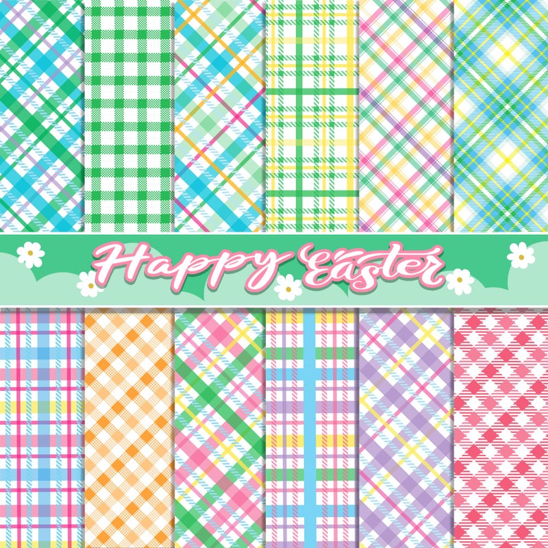 Welpurch 24 Sheets Easter Pastel Plaid Scrapbook Paper, 12 Designs Candy Color Buffalo Plaid Craft Paper Double-Sided Papermania Folded Flat for Easter DIY Card Making Scrapbook Photo Album Decor, 12x12in - Image 1