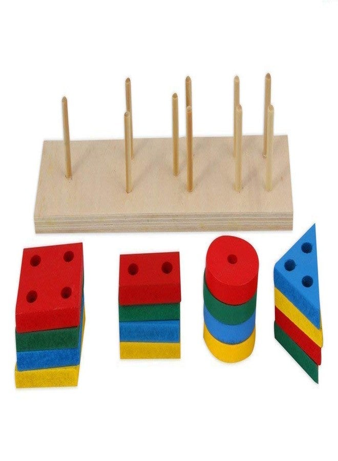 SHORO Wooden Intellectual Geometric Shape Matching Four Column Blocks Educational & Learning Toys, Wooden Geometric Shape Sorter Puzzle - Image 2