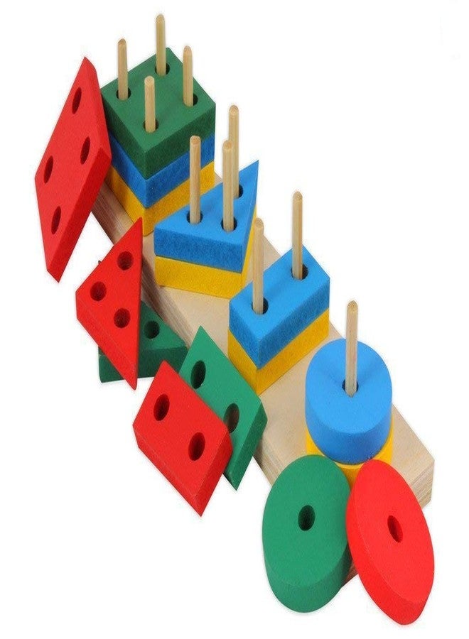 SHORO Wooden Intellectual Geometric Shape Matching Four Column Blocks Educational & Learning Toys, Wooden Geometric Shape Sorter Puzzle - Image 3