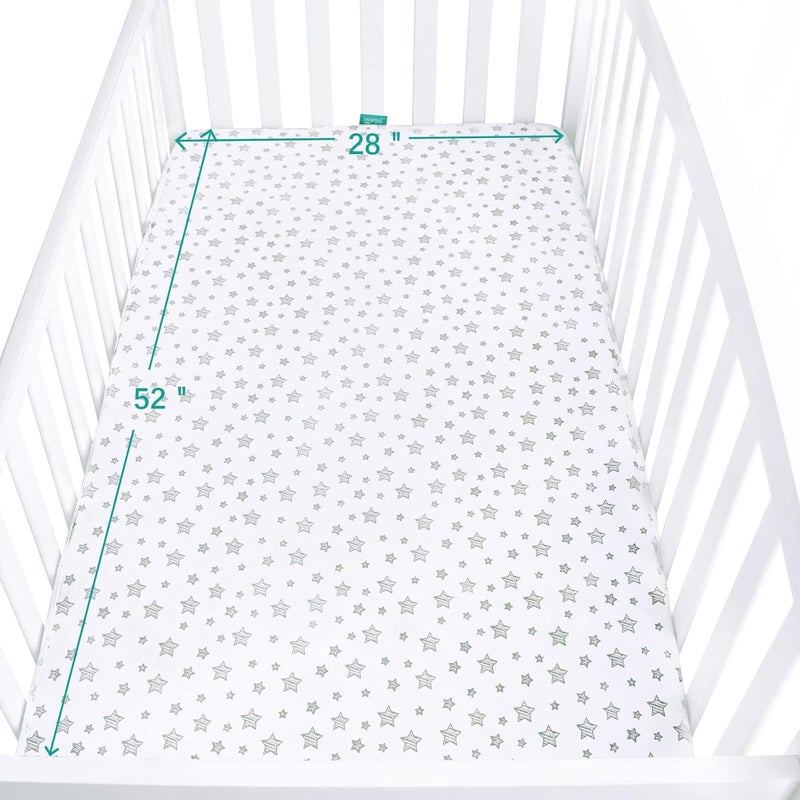 Biloban Waterproof Crib Mattress Protector 2 Pack, 100% Organic Cotton Crib Mattress Sheet, Fitted Crib Sheet, Ultra Soft & Breathable Toddler Bed Sheets for Boys and Girls, White & Grey Star Print - Image 5