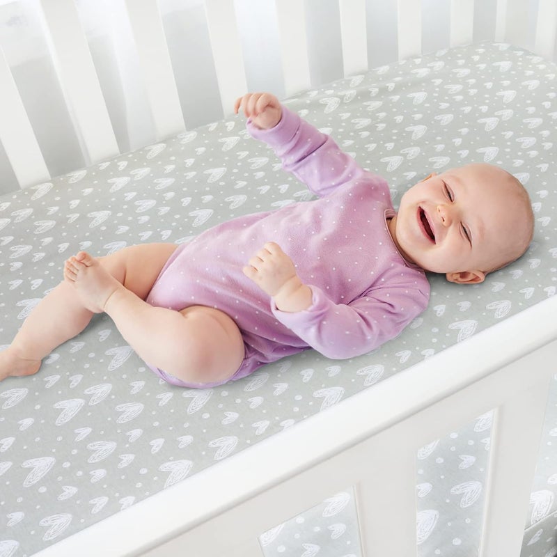 Biloban Waterproof Crib Mattress Protector 2 Pack, 100% Organic Cotton Crib Mattress Sheet, Fitted Crib Sheet, Ultra Soft & Breathable Toddler Bed Sheets for Boys and Girls, White & Grey Star Print - Image 4