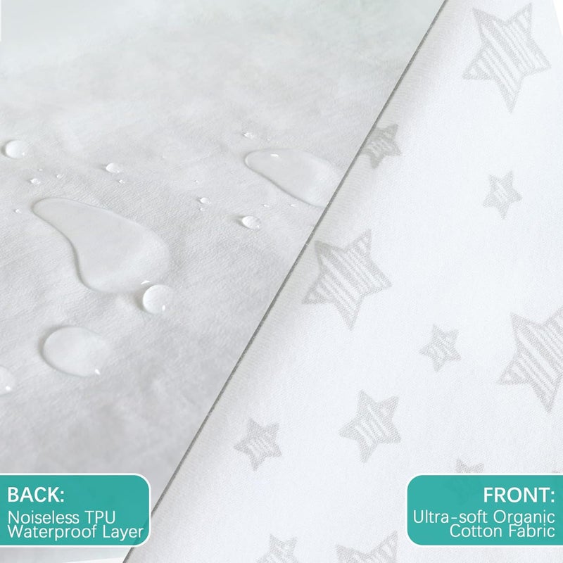 Biloban Waterproof Crib Mattress Protector 2 Pack, 100% Organic Cotton Crib Mattress Sheet, Fitted Crib Sheet, Ultra Soft & Breathable Toddler Bed Sheets for Boys and Girls, White & Grey Star Print - Image 3