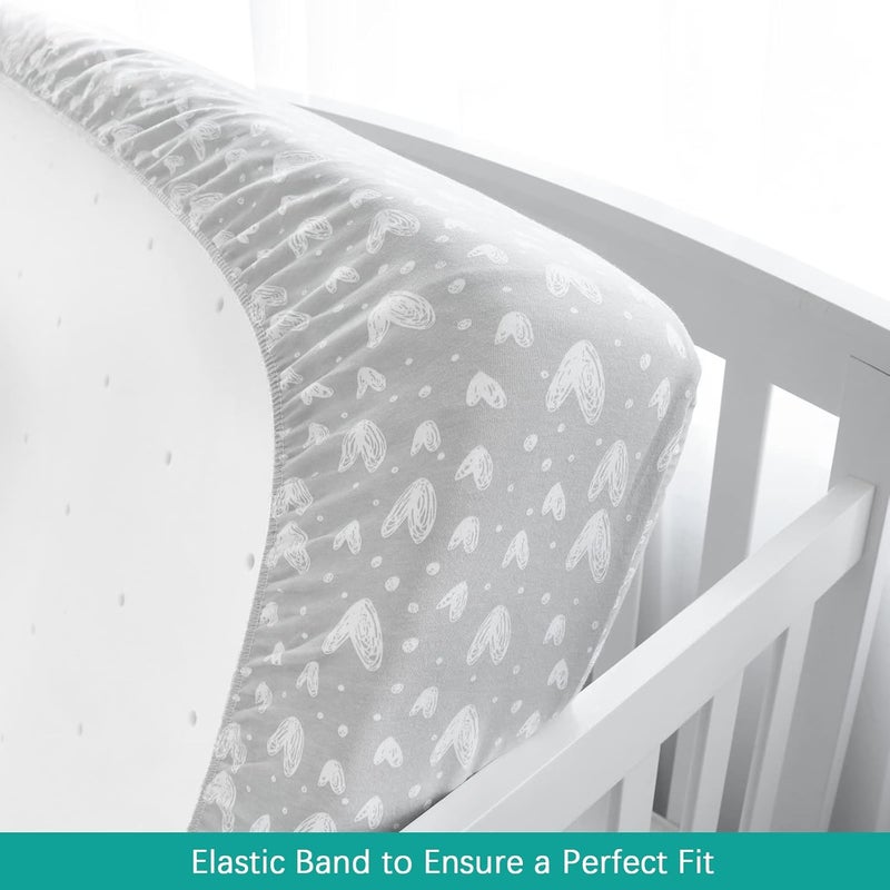 Biloban Waterproof Crib Mattress Protector 2 Pack, 100% Organic Cotton Crib Mattress Sheet, Fitted Crib Sheet, Ultra Soft & Breathable Toddler Bed Sheets for Boys and Girls, White & Grey Star Print - Image 2
