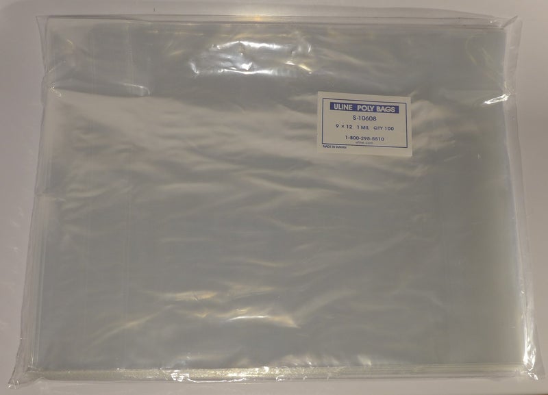 1000-9 x 12" Poly Clear Plastic T-Shirt/Apparel Bags 1 Mil 2" Back Flap Lock