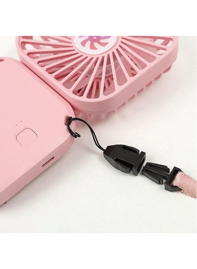 مروحة صغيرة محمولة مع حمالة رقبة — مروحة شخصية يدوية قابلة للشحن USB، هادئة وخفيفة — وردي - Image 3