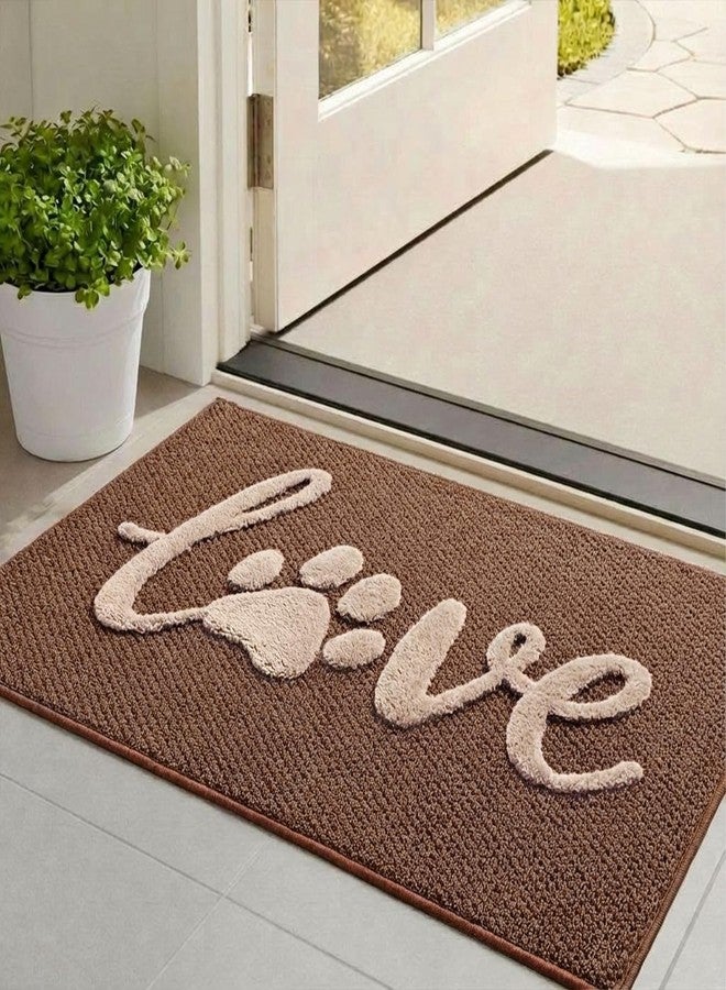 Bulijojo Love Door Mat 20x32 Inch, Non Slip Rubber Backing Entrance Mat,Dirt Resistant and Absorbent Welcome Mats,Low-Profile Floor Mats for Entryway Brown - Image 1