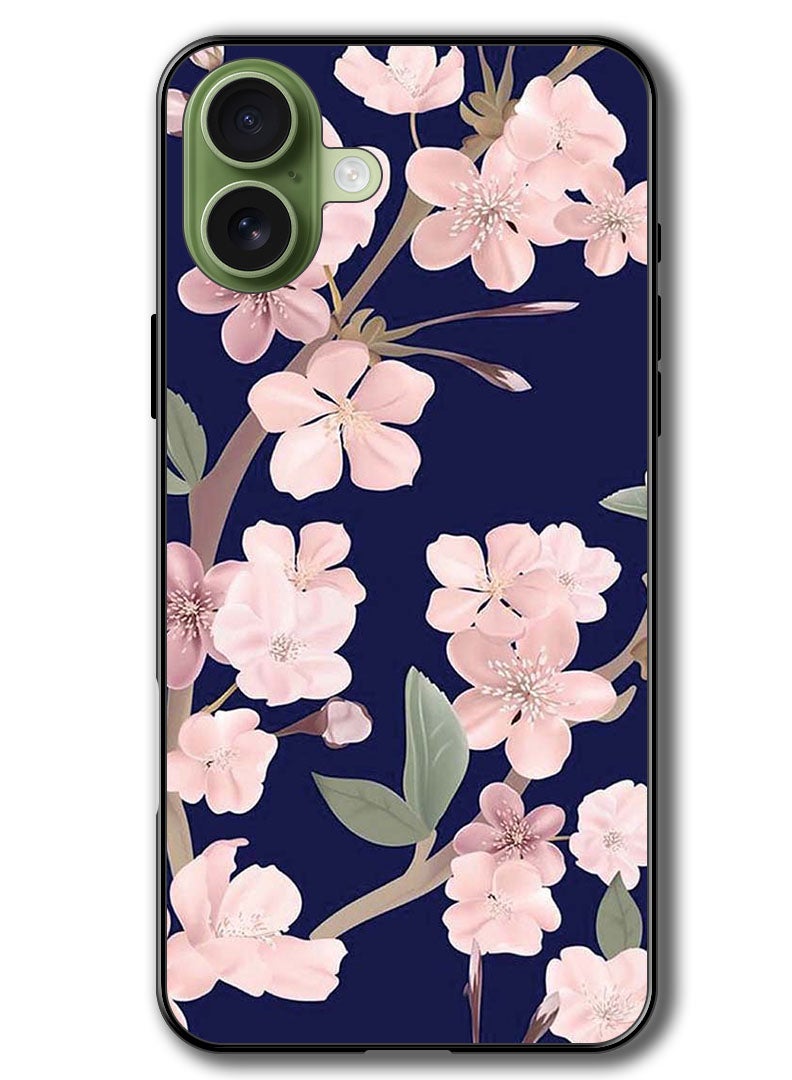 Theodor Case Compatible with Apple iPhone 17 6.3 Inch Protection Shockproof Bumper Cover Pink Flowers In Blue Background - Image 1