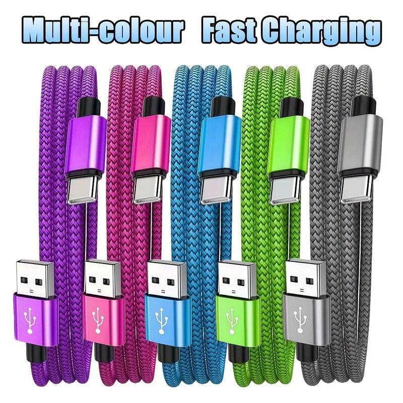 كابل شحن سريع من النايلون المنسوج بموصل USB-C، طوله 78.74 بوصة، باللون الأزرق، متوافق مع أجهزة iPhone وSamsung. - Image 1