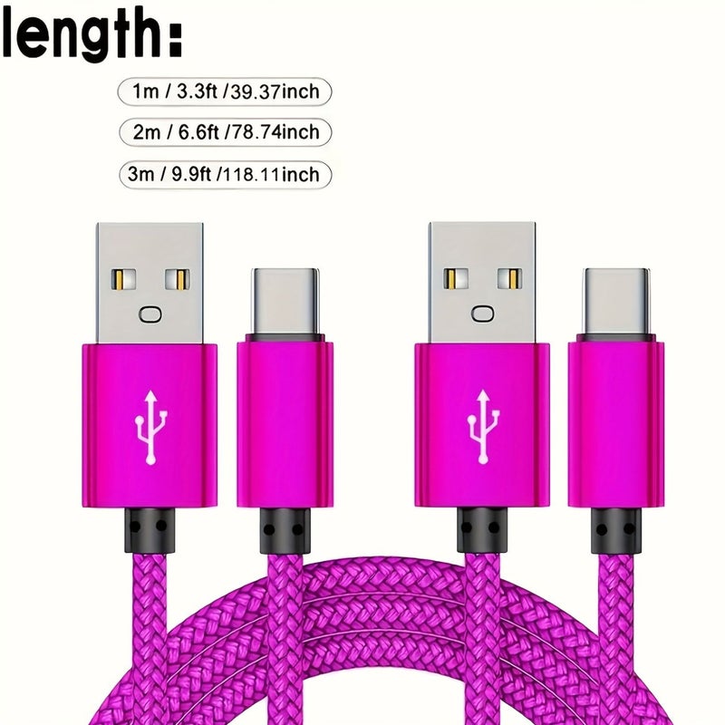كابل شحن سريع من النايلون المنسوج بموصل USB-C، طوله 78.74 بوصة، باللون الأزرق، متوافق مع أجهزة iPhone وSamsung. - Image 3