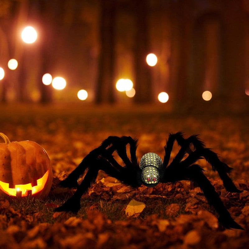 cheekyglo Halloween Giant Spider Decorations, Scary Skull Plush Spider Toys, Halloween Simulation Skull Big Spider Plush Spider Ornament, for Halloween Home Yard Decorations Party (Green) - Image 3