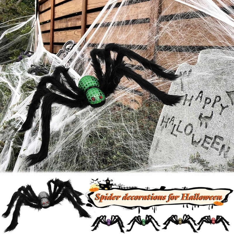 cheekyglo Halloween Giant Spider Decorations, Scary Skull Plush Spider Toys, Halloween Simulation Skull Big Spider Plush Spider Ornament, for Halloween Home Yard Decorations Party (Green) - Image 2