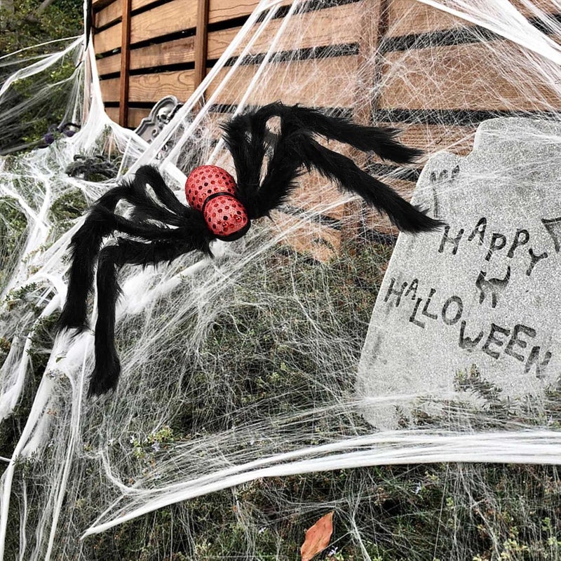 cheekyglo Halloween Giant Spider Decorations, Scary Skull Plush Spider Toys, Halloween Simulation Skull Big Spider Plush Spider Ornament, for Halloween Home Yard Decorations Party (Green) - Image 4