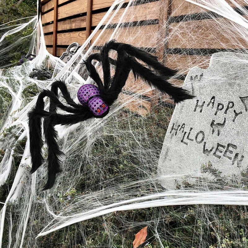 cheekyglo Halloween Giant Spider Decorations, Scary Skull Plush Spider Toys, Halloween Simulation Skull Big Spider Plush Spider Ornament, for Halloween Home Yard Decorations Party (Green) - Image 5