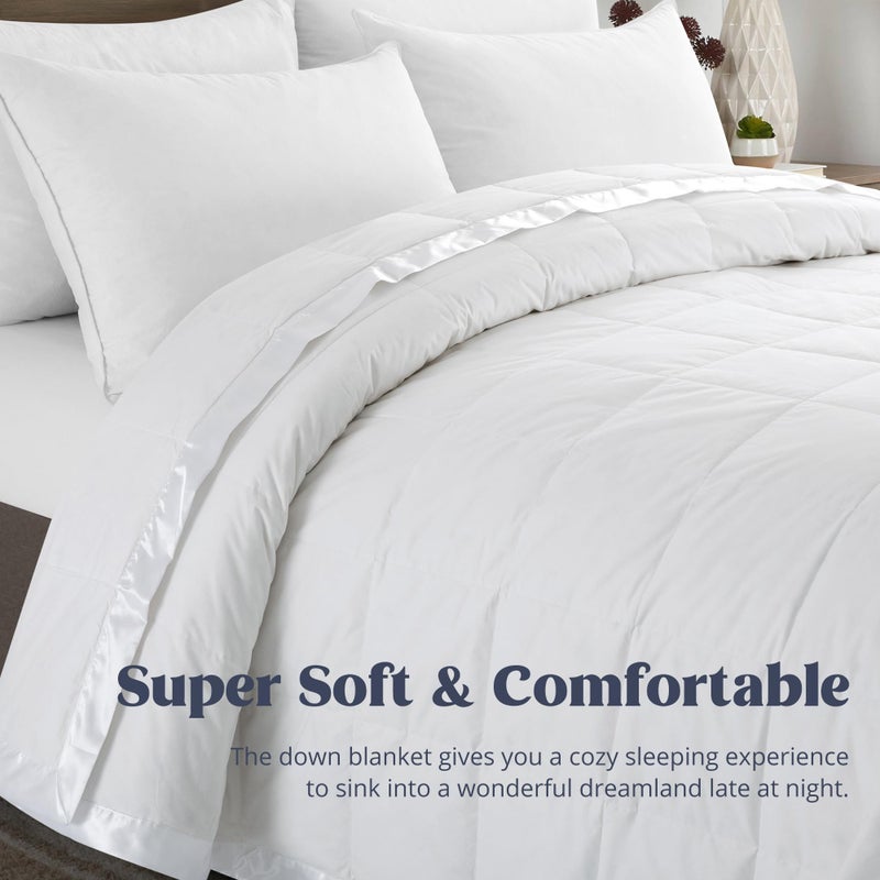puredownÂ® Blankets King Size - Soft Lightweight Down Blanket for Bed, Cozy Warm Luxury Bed Blanket with Satin Trim, White (108"X90") - Image 3