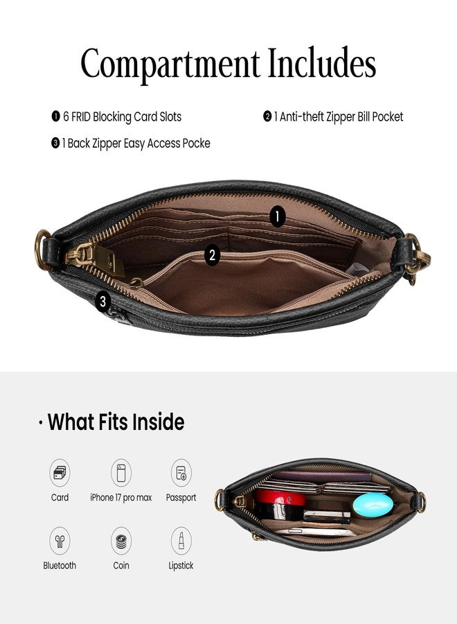 befen Genuine Leather Wristlet Wallets for Women Black Clutch Purse RFID Blocking Small Crossbody Bags Cell Phone Wallet Soft Leather Purse for Travel Women Shoulder Handbag with 2 Removable Straps - Image 5