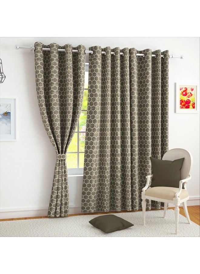 Story@Home Story@Home Room Darkening Door Curtains 7 Feet Set of 1 | Hexagon Hive Design Door Curtain | Thermal Insulated Curtains | Curtains for Living Room | (116 x 215 cm, Brown) | Perfect for Home Decor  - Image 1