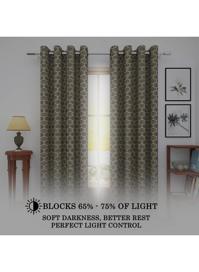 Story@Home Story@Home Room Darkening Door Curtains 7 Feet Set of 1 | Hexagon Hive Design Door Curtain | Thermal Insulated Curtains | Curtains for Living Room | (116 x 215 cm, Brown) | Perfect for Home Decor  - Image 3
