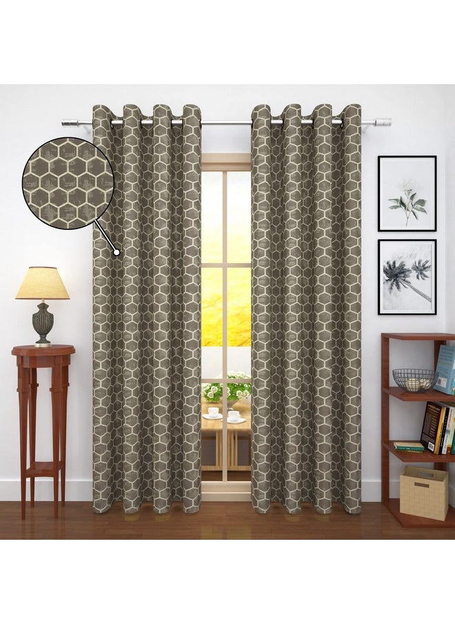 Story@Home Story@Home Room Darkening Door Curtains 7 Feet Set of 1 | Hexagon Hive Design Door Curtain | Thermal Insulated Curtains | Curtains for Living Room | (116 x 215 cm, Brown) | Perfect for Home Decor  - Image 4
