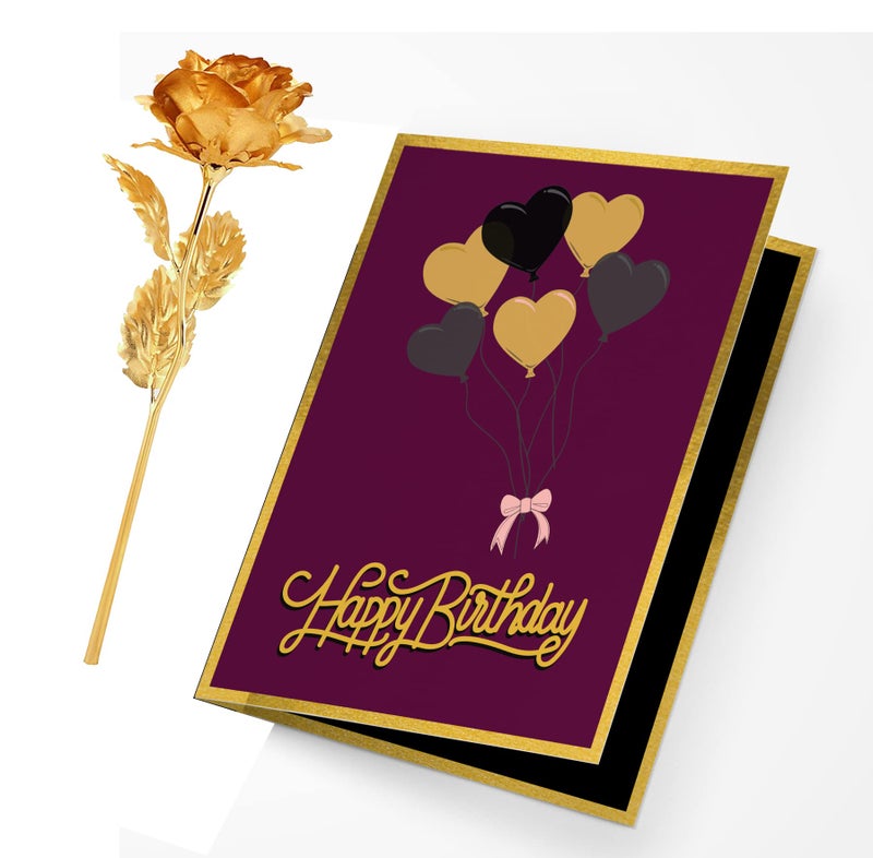 Gaurangi Birthday Greeting Card & Artificial Golden Rose - Birthday Gift For Boyfriend/Husband/Wife/Girlfriend (Purple) 1 Piece - Image 1