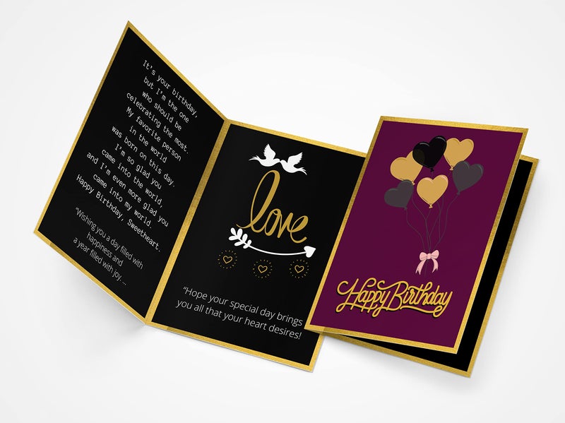 Gaurangi Birthday Greeting Card & Artificial Golden Rose - Birthday Gift For Boyfriend/Husband/Wife/Girlfriend (Purple) 1 Piece - Image 2
