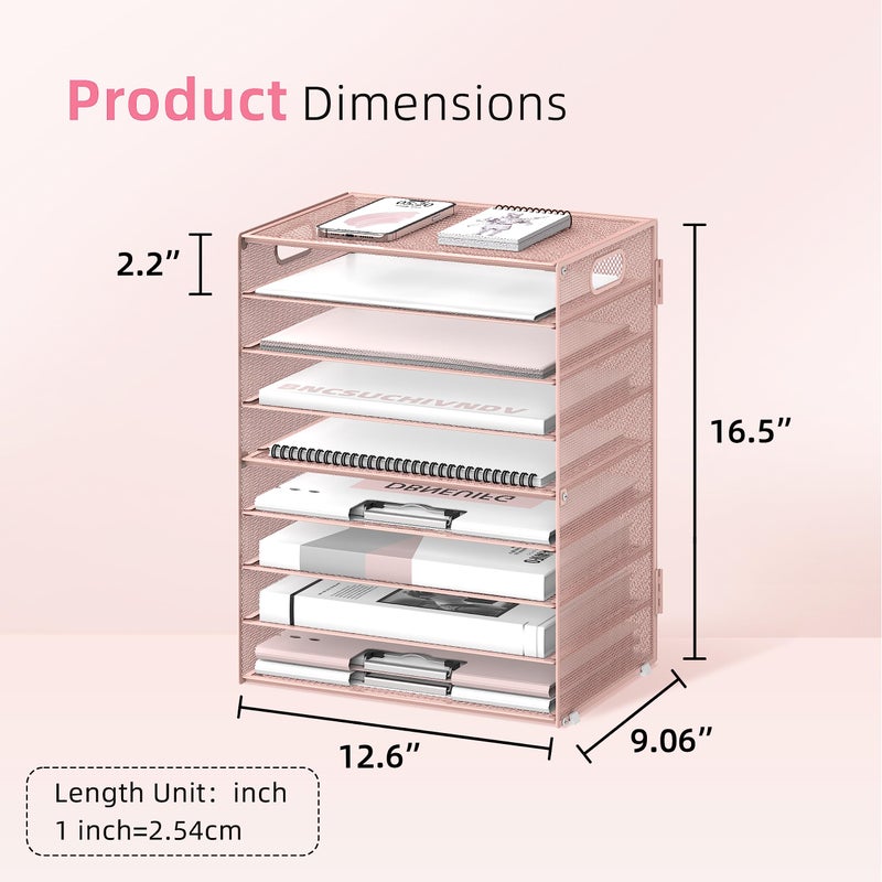 DALTACK 9-Tier Paper Letter Tray Desk Organizer with Handles, Mesh File Holder Organization, Paper Sorter Desk Organizer for Office Home School, Pink - Image 3
