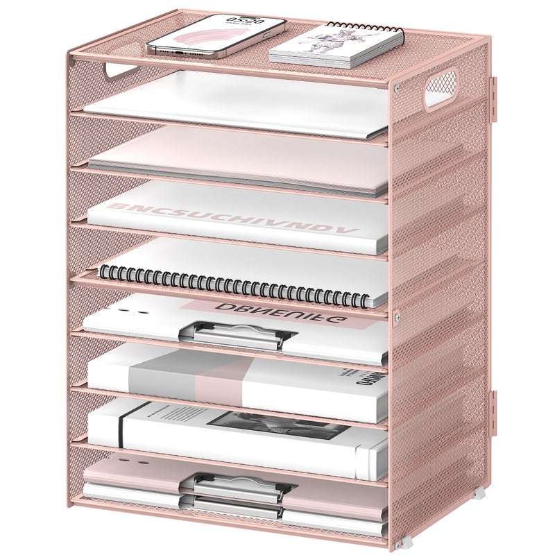 DALTACK 9-Tier Paper Letter Tray Desk Organizer with Handles, Mesh File Holder Organization, Paper Sorter Desk Organizer for Office Home School, Pink - Image 1