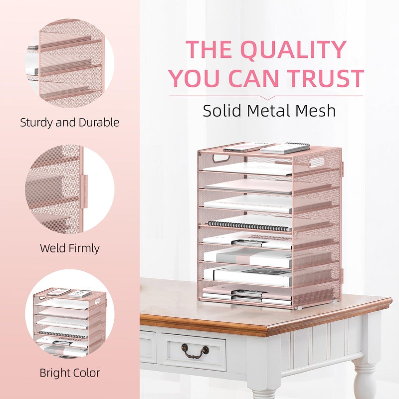 DALTACK 9-Tier Paper Letter Tray Desk Organizer with Handles, Mesh File Holder Organization, Paper Sorter Desk Organizer for Office Home School, Pink - Image 5
