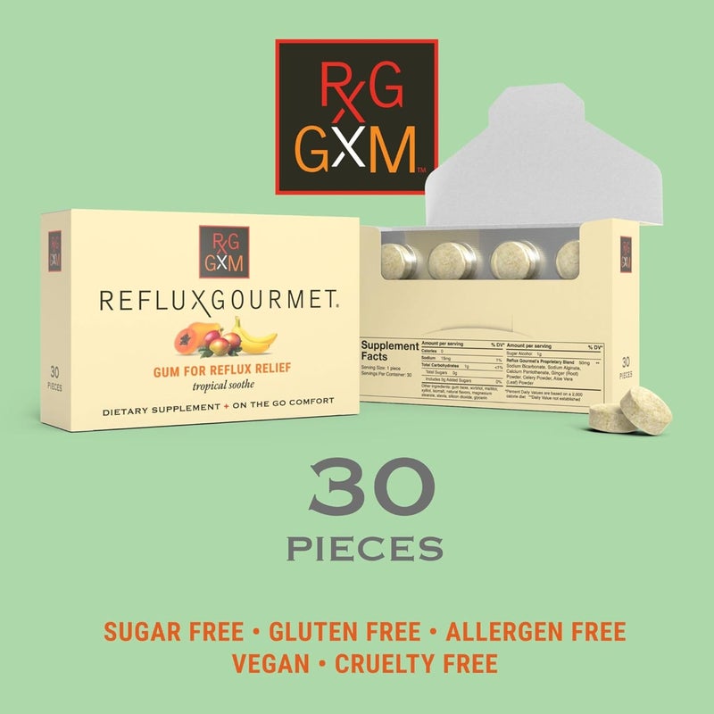 REFLUX GOURMET Tropical Soothe Gum Alginate Therapy Sodium Bicarbonate Gum for Acid Reflux Oral Cognitive and Digestive Support Natural with Ginger Celeriac Aloe Sugar Free Gluten Free Vegan - Image 4
