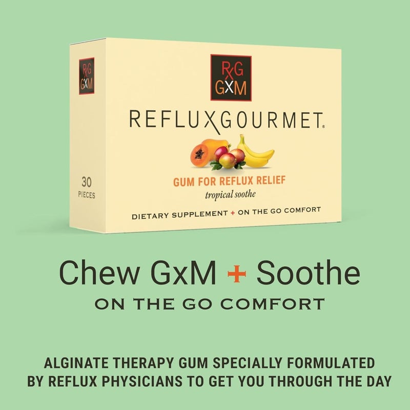 REFLUX GOURMET Tropical Soothe Gum Alginate Therapy Sodium Bicarbonate Gum for Acid Reflux Oral Cognitive and Digestive Support Natural with Ginger Celeriac Aloe Sugar Free Gluten Free Vegan - Image 3