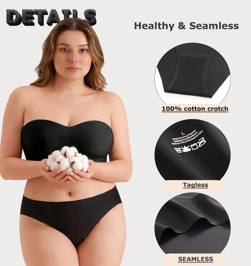 FINETOO 6 Pack Womenâ€™s Seamless Hipster Underwear No Show Panties Invisibles Briefs Soft Stretch Bikini Underwears XS-XXL(XL) Black - Image 4