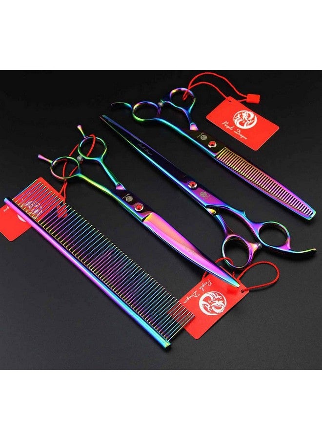 Purple Dragon 8.0" Titanium Multicolor Professional Pet Grooming Scissors Set,Straight & Thinning & Curved Scissors Shear with Bag for Dog Cat Grooming - Image 5