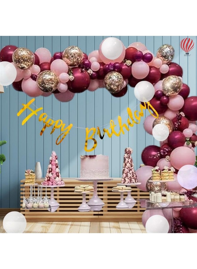 HK balloons 53 pcs burgundy theme birthday decoration Item Kit Combo For balloon arch decoration set,Gold confetti & Chrome Balloons Burgundy Themed Birthday Decoration Set - Image 1