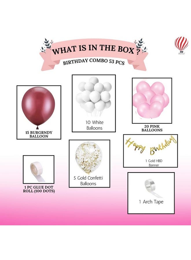 HK balloons 53 pcs burgundy theme birthday decoration Item Kit Combo For balloon arch decoration set,Gold confetti & Chrome Balloons Burgundy Themed Birthday Decoration Set - Image 2