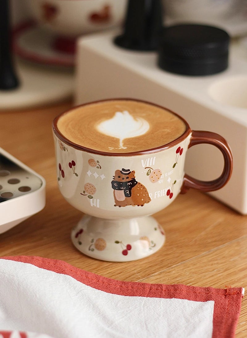 هايدو كوب قهوة بيركانيك عالي القدم بحجم 265 مل مع تصميم فن اللاتيه، كوب بأسلوب رجعي منتصف القرن، هدية مثالية للفتيات في الخريف/الشتاء. - Image 4