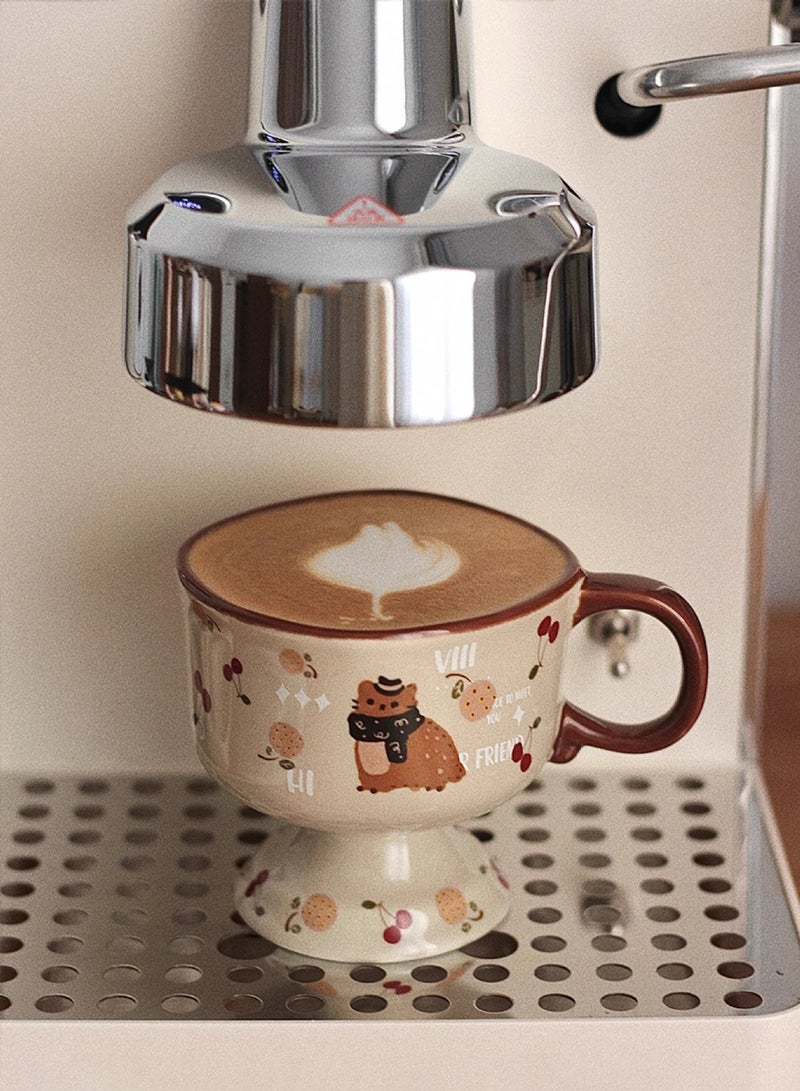 هايدو كوب قهوة بيركانيك عالي القدم بحجم 265 مل مع تصميم فن اللاتيه، كوب بأسلوب رجعي منتصف القرن، هدية مثالية للفتيات في الخريف/الشتاء. - Image 3