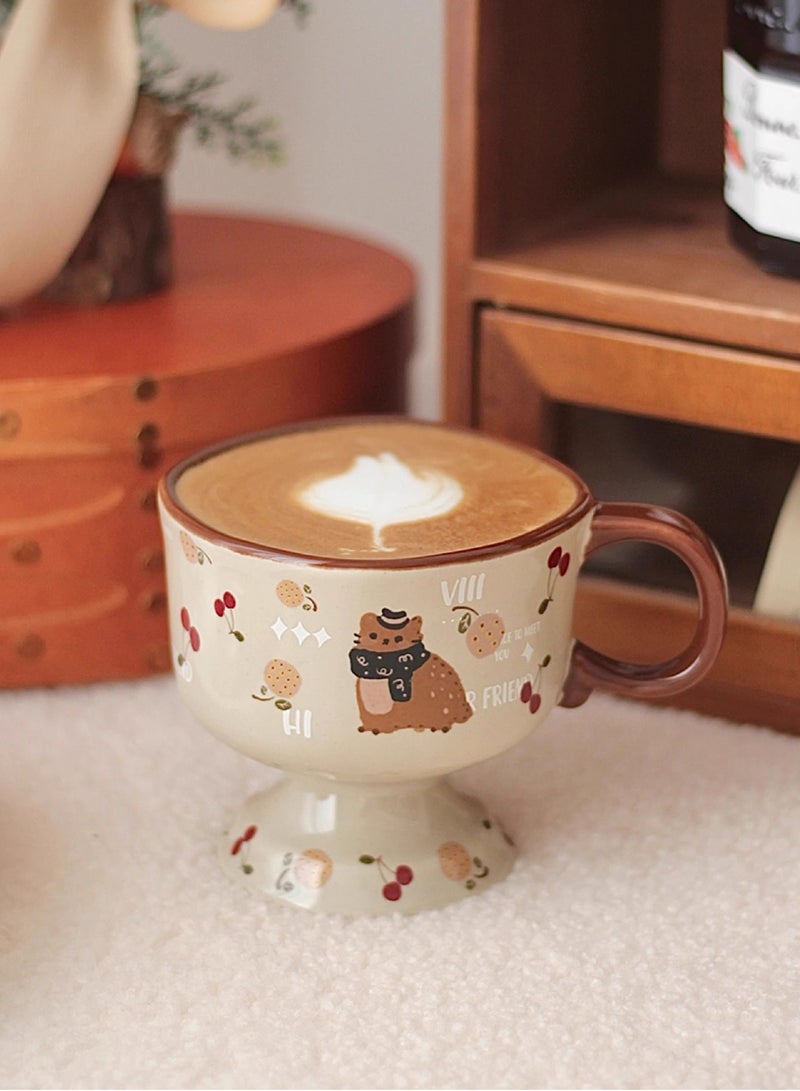 هايدو كوب قهوة بيركانيك عالي القدم بحجم 265 مل مع تصميم فن اللاتيه، كوب بأسلوب رجعي منتصف القرن، هدية مثالية للفتيات في الخريف/الشتاء. - Image 1